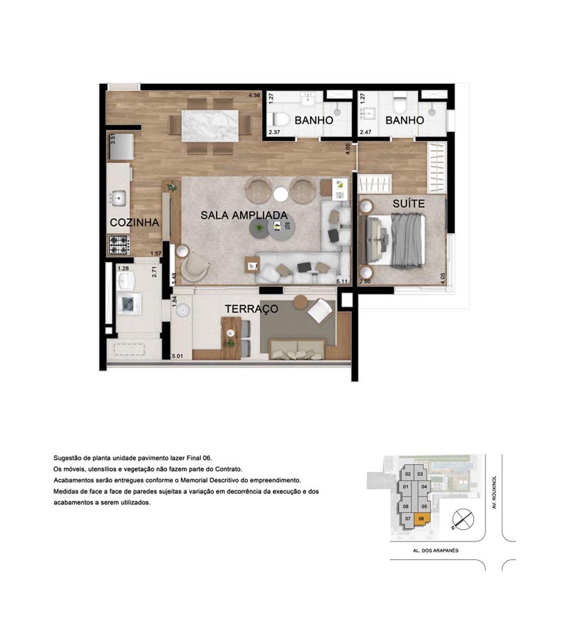 71 m² · sala ampliada de Chez Vous Moema