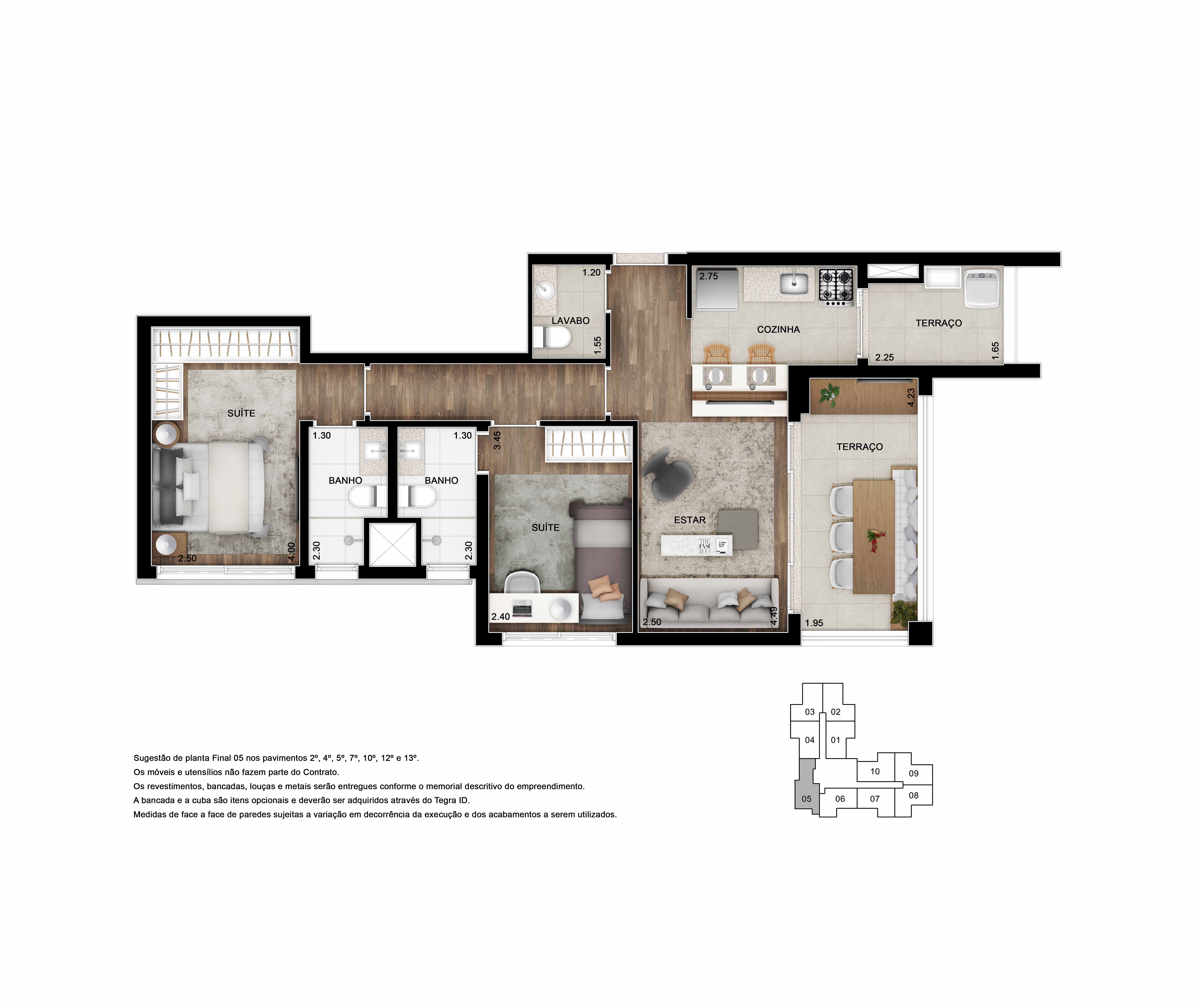 74 m² · padrão de Key Moema