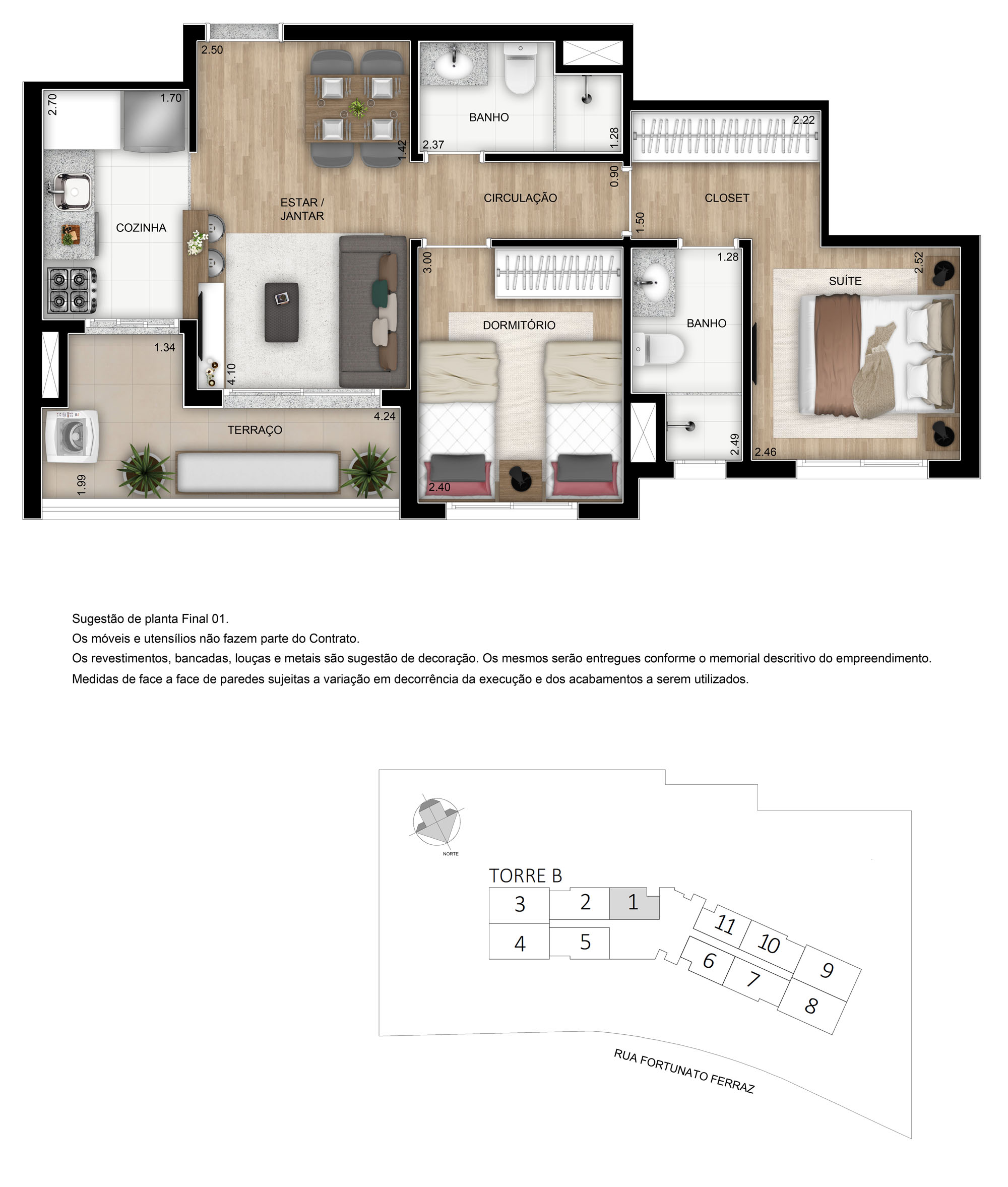 Planta de 55 m² do Elo Duo