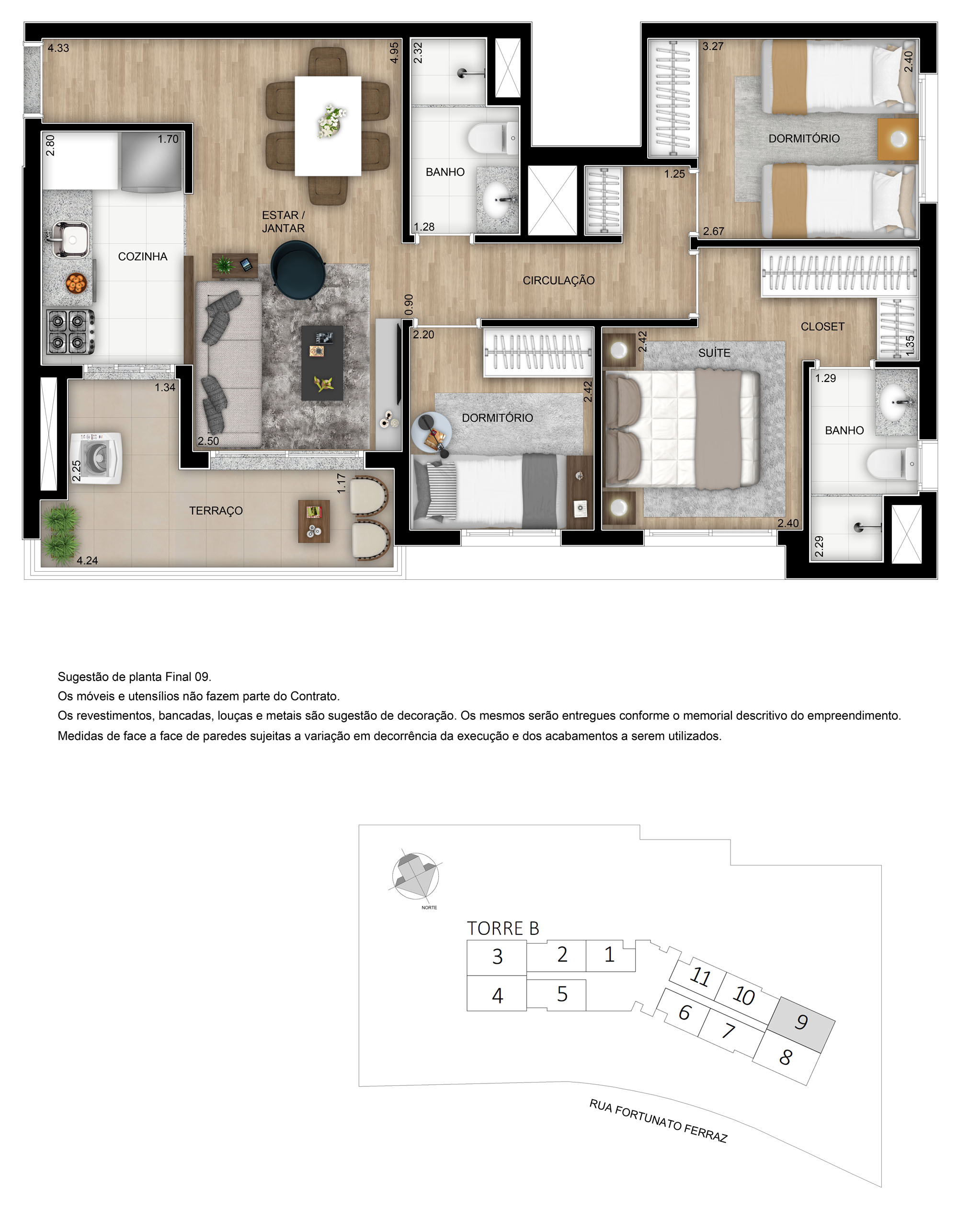 Planta de 67 m² do Elo Duo