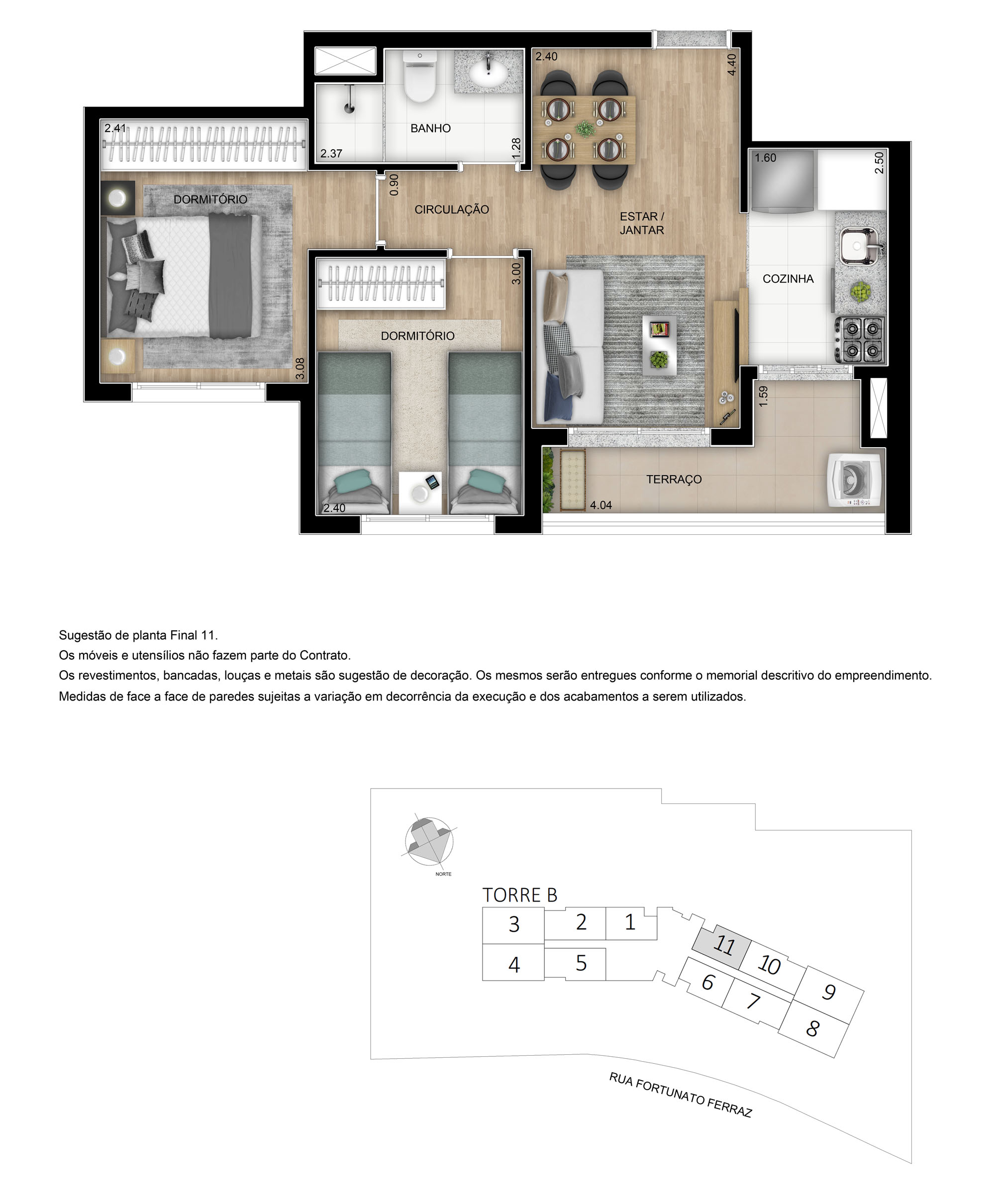 Planta de 47 m² do Elo Duo