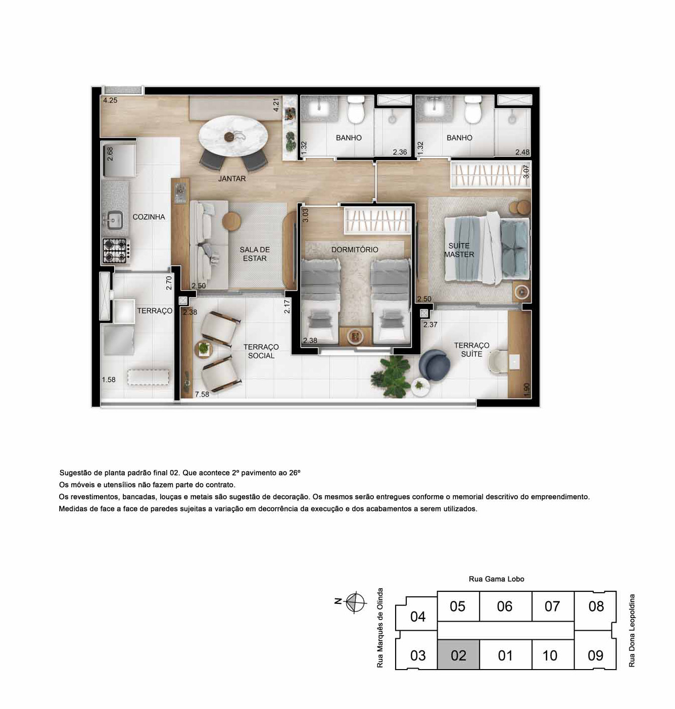 Planta oficial ilustrativa de 65 m² do YPY Alto do Ipiranga