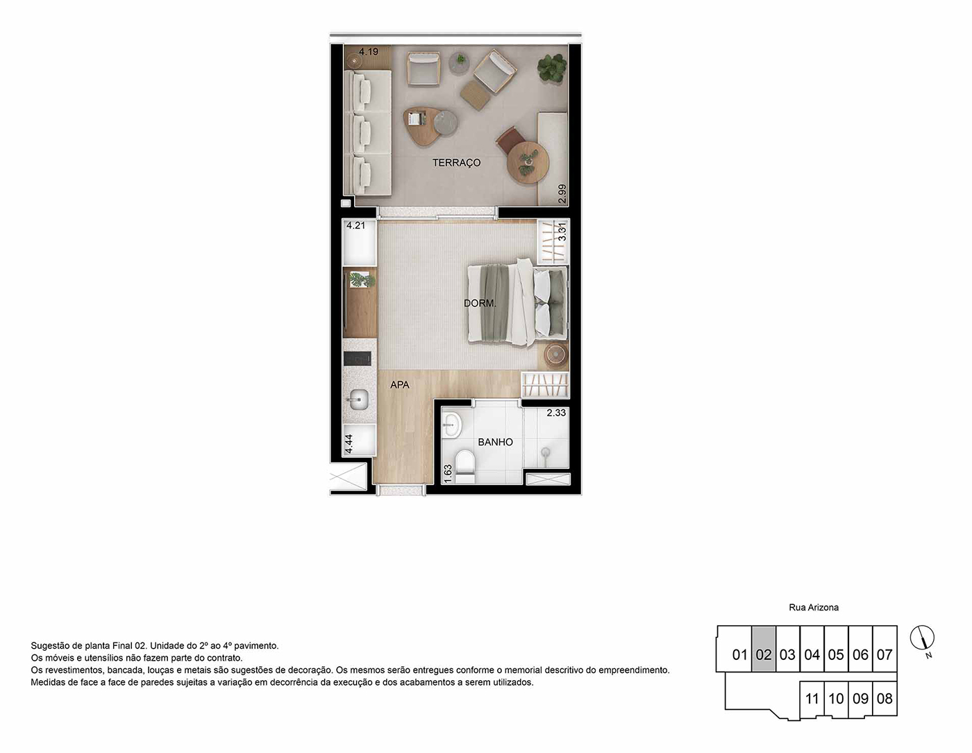 Unidade NR · planta de 38 m² no empreendimento Studios Berrini